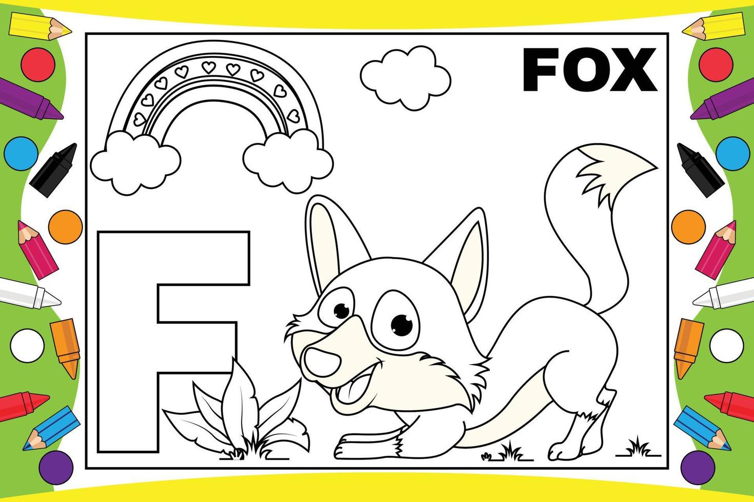 desenho de raposa para colorir com alfabeto para crianças vetor