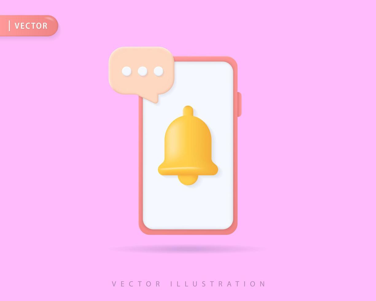 ilustrações de design de ícone 3d de notificação móvel realista vetor