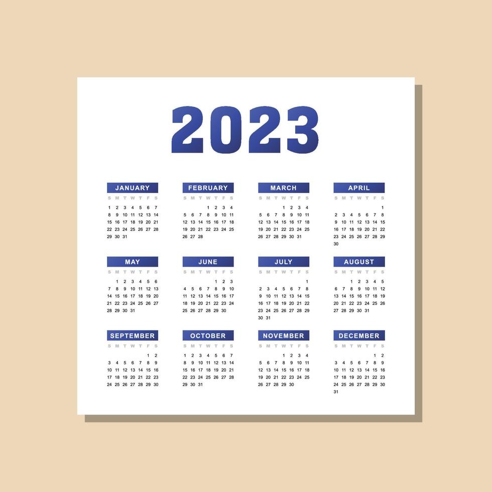 modelo de calendário gradiente azul 2023 vetor
