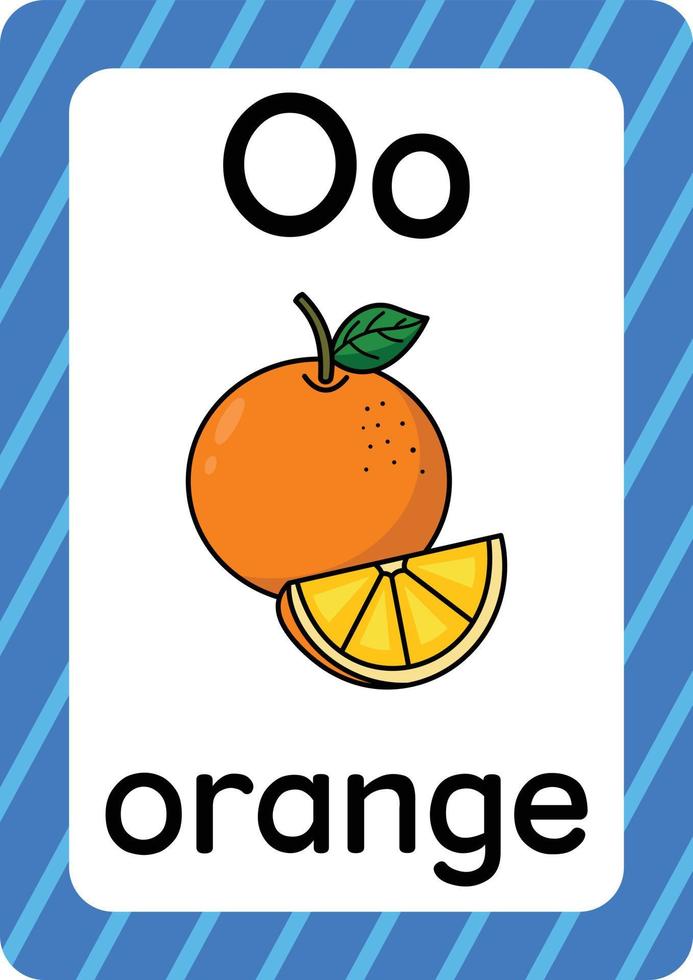 vetor laranja isolado no fundo branco letra o flashcard cartoon laranja