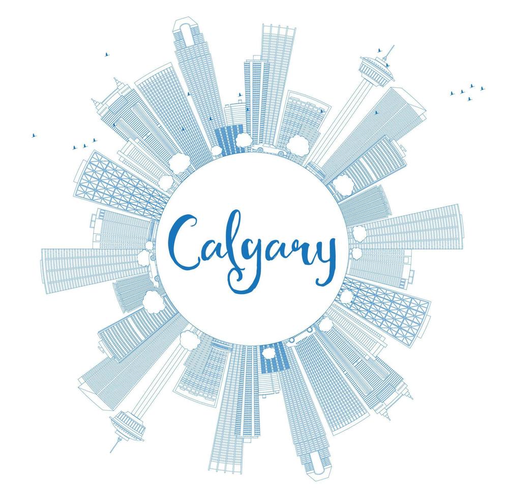 delinear o horizonte de calgary com edifícios azuis e copie o espaço. vetor