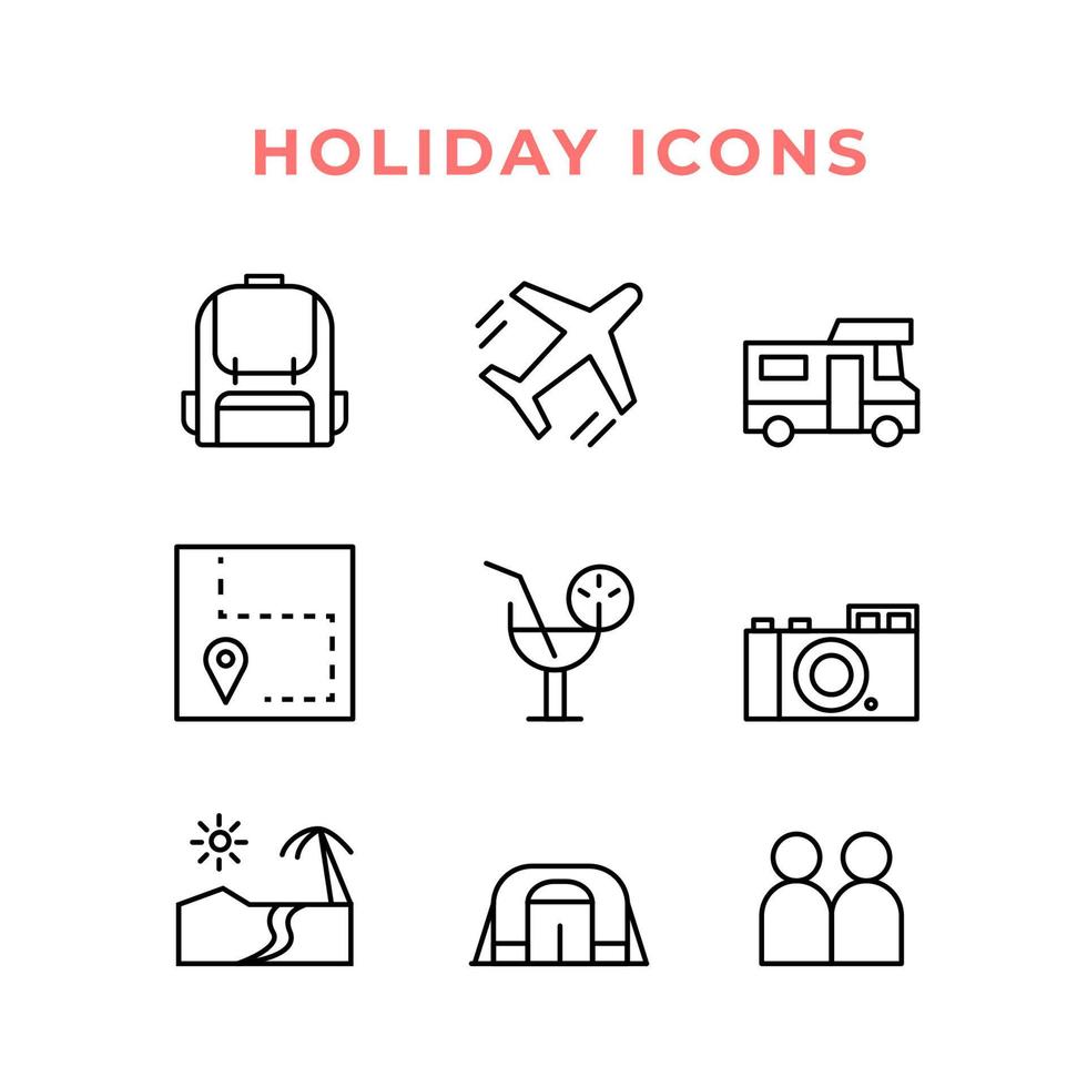 ícone de férias definido no vetor de estilo de linha