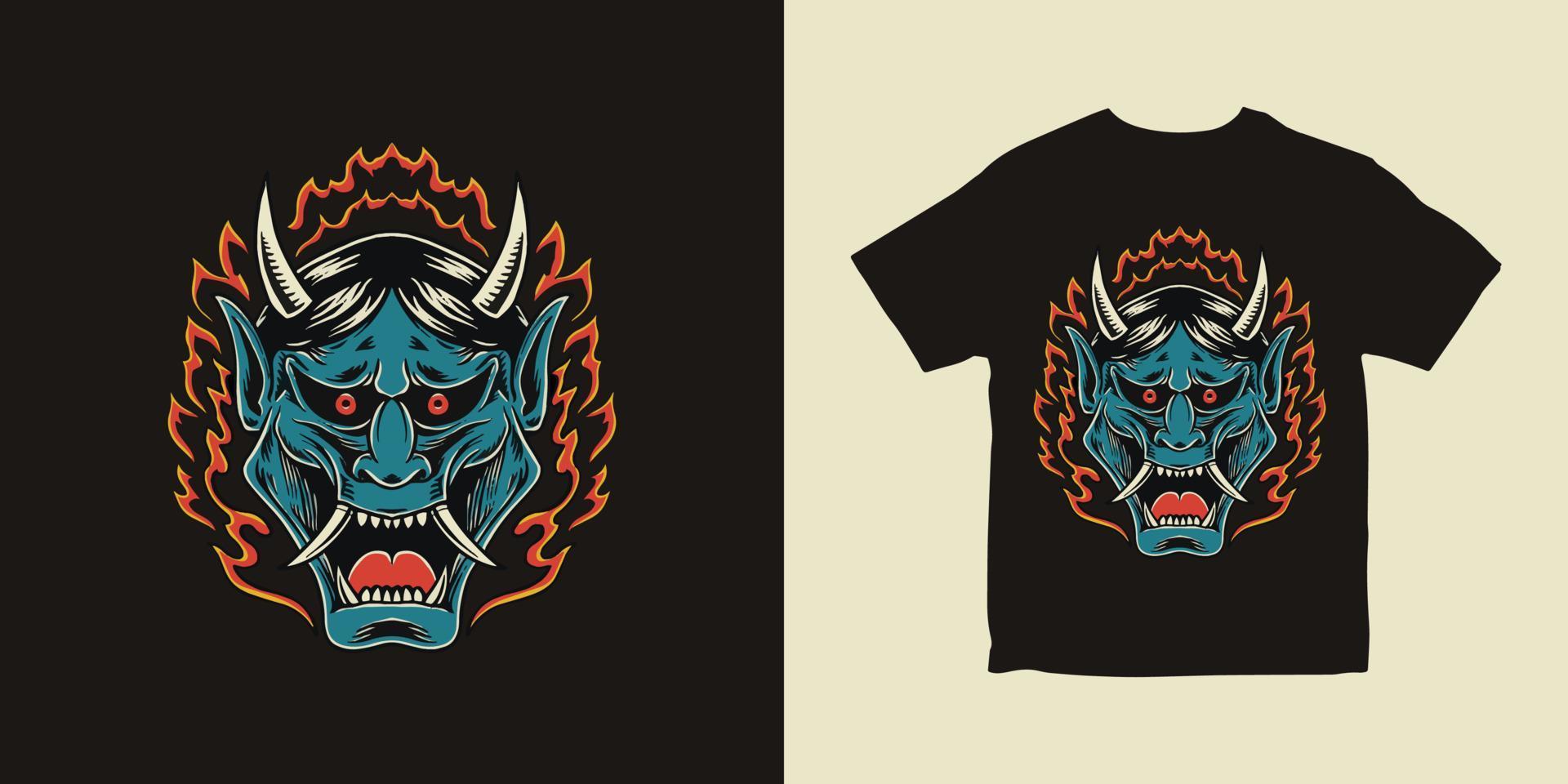 design de camiseta de ilustração de demônio vetor