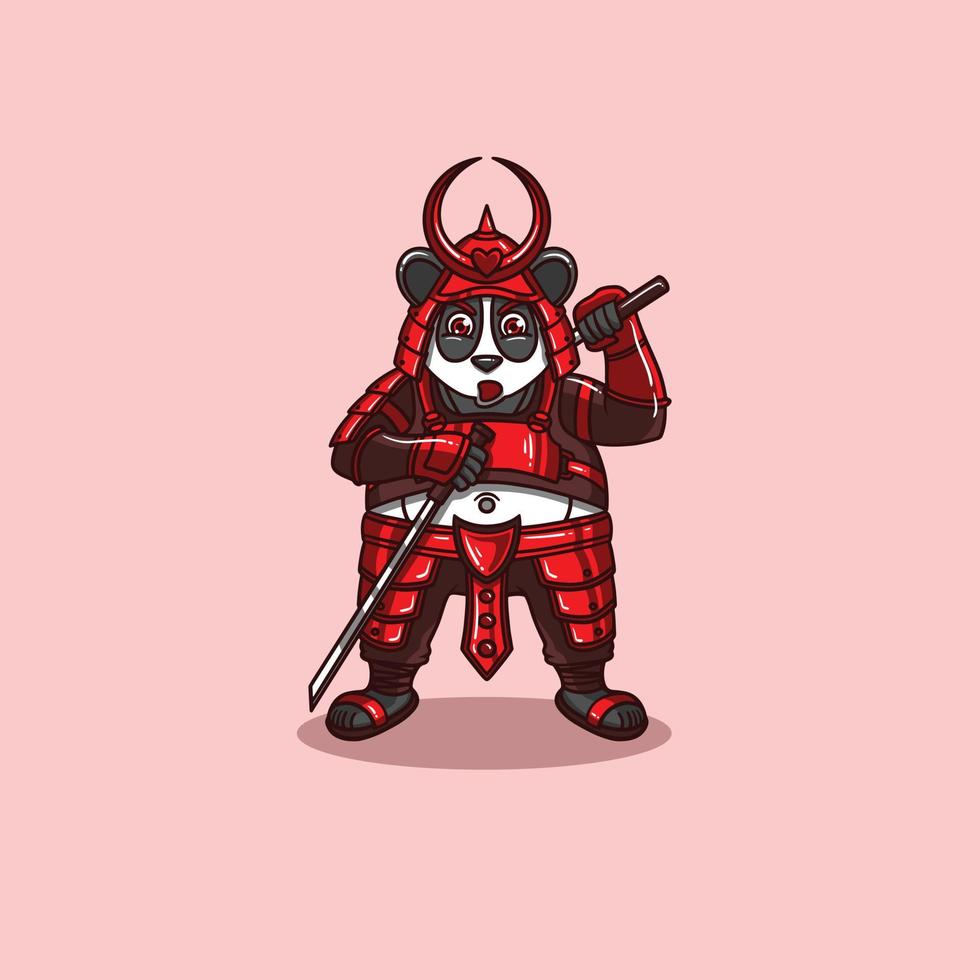 desenho de mascote panda samurai vetor