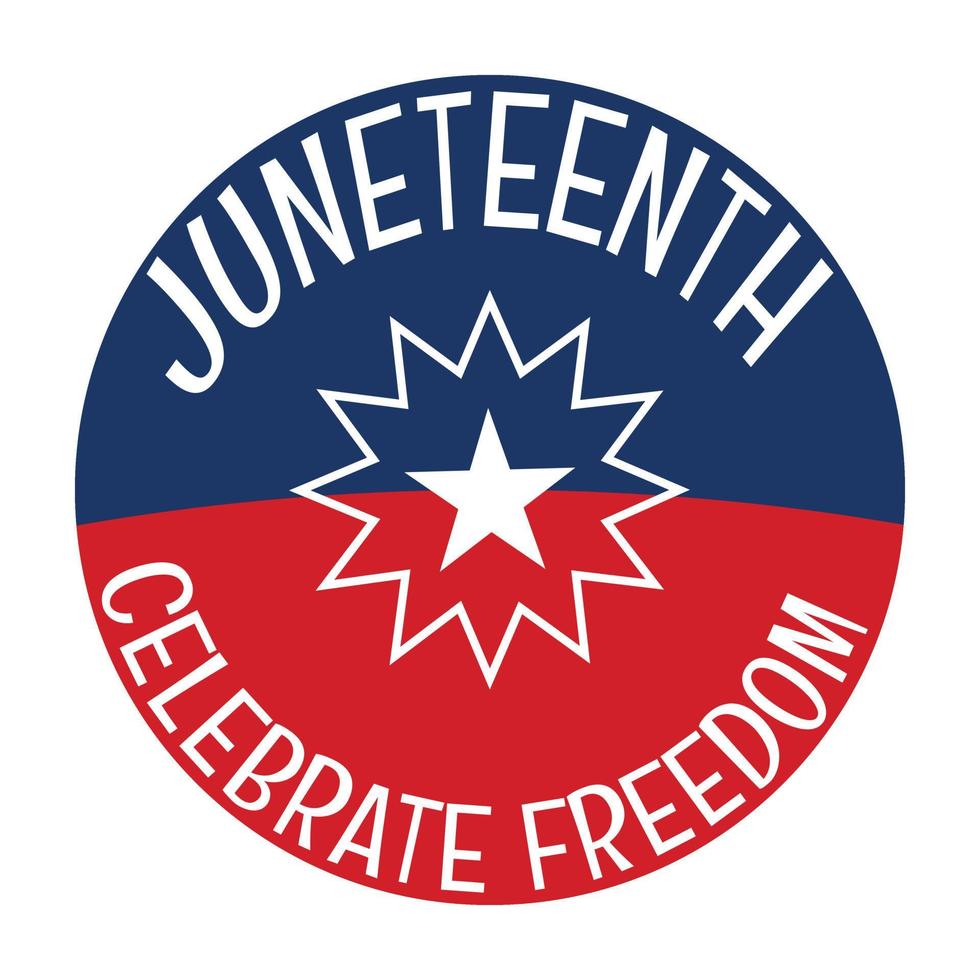 design de selo vetorial para o dia da liberdade de juneteenth isolado no fundo branco. logotipo de crachá redondo com bandeira azul vermelha de 19 de junho com estrela branca vetor