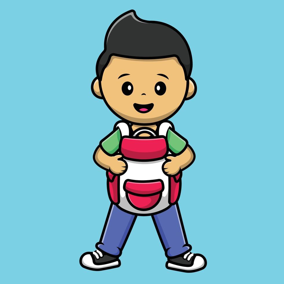 menino bonito usando ilustração de ícone de vetor de mochila dos desenhos animados. pessoas educação ícone conceito isolado vetor premium.