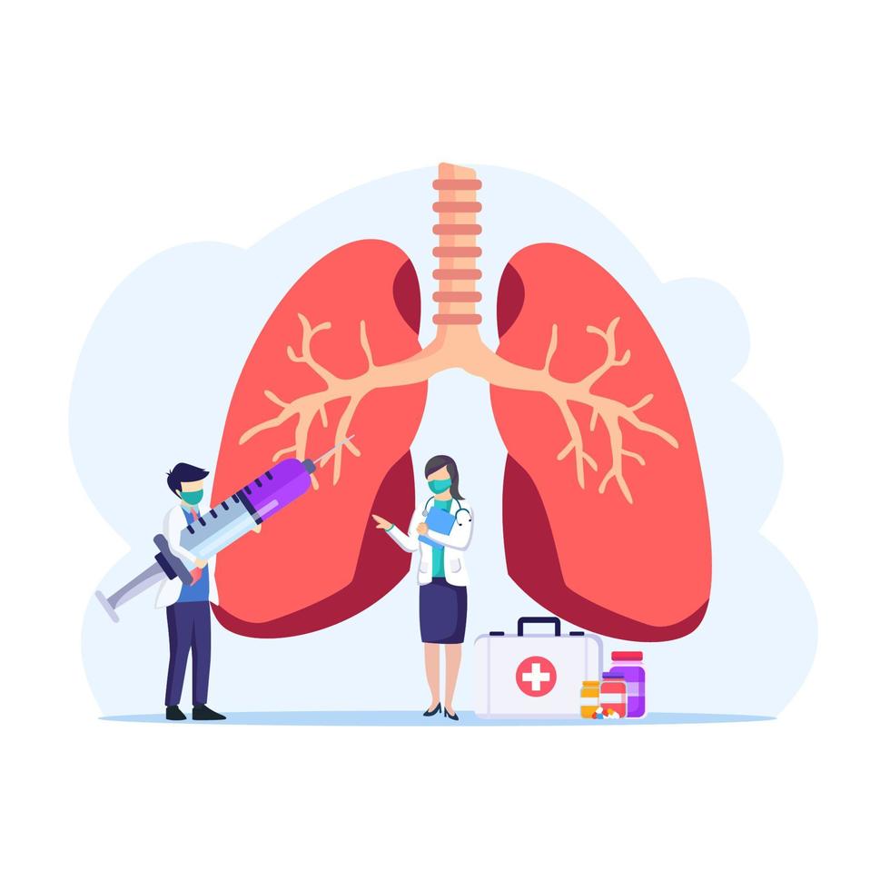 conceito de pneumologia, exame físico e respiratório do sistema e ilustração vetorial de tratamento. vetor