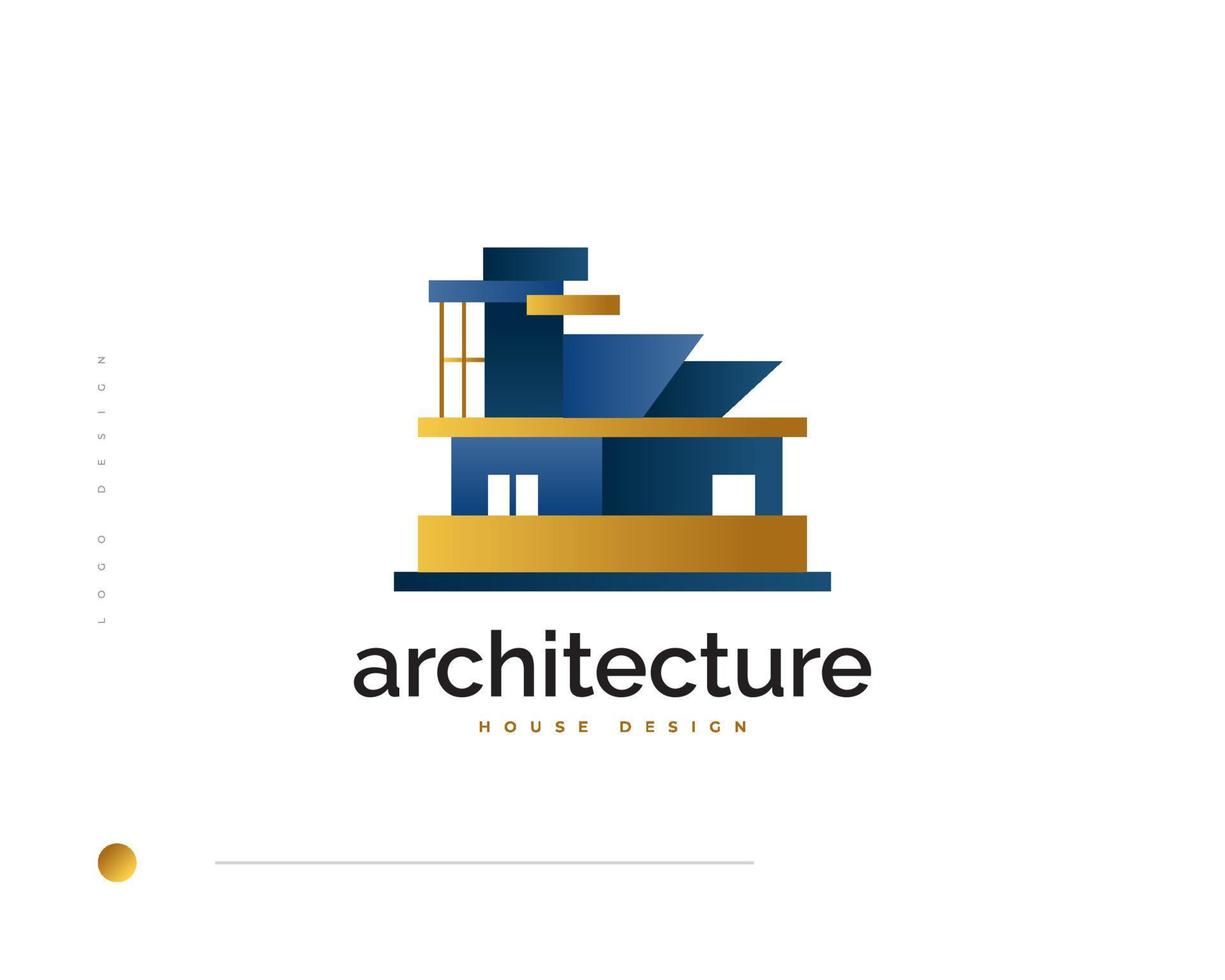 elegante design de logotipo imobiliário moderno e minimalista. design de logotipo de casa de luxo azul e dourado para identidade de marca de negócios de arquitetura ou construção vetor