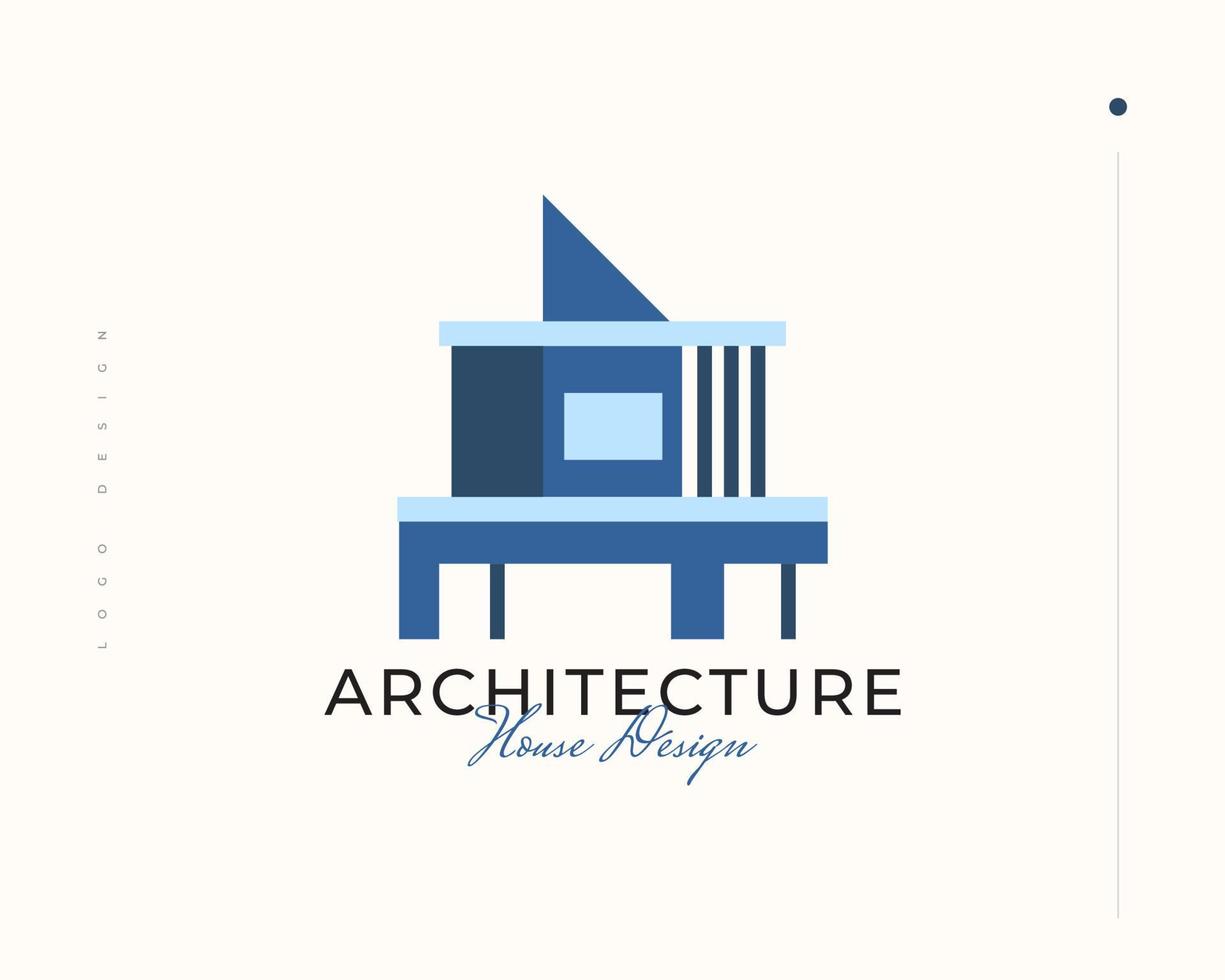 design de logotipo imobiliário moderno azul. logotipo de arquitetura de casa abstrata vetor