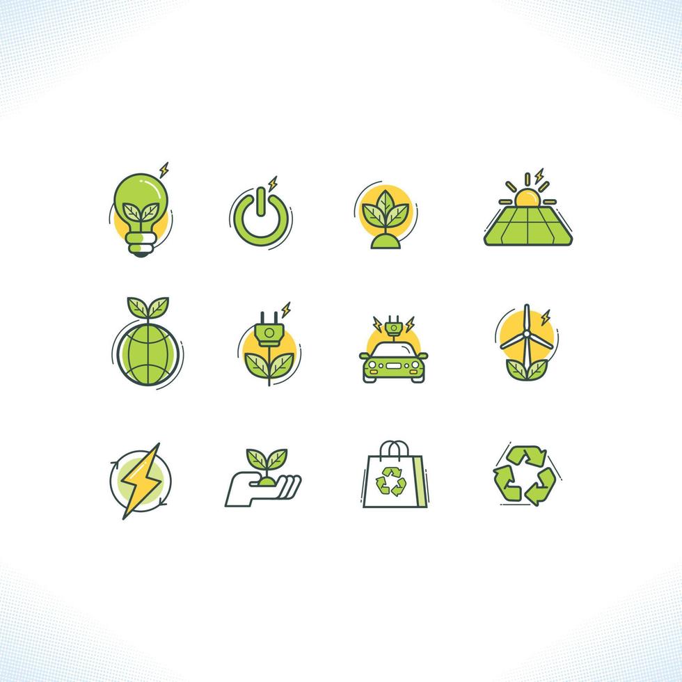 conjunto de ícones de tecnologia verde e eco vetor