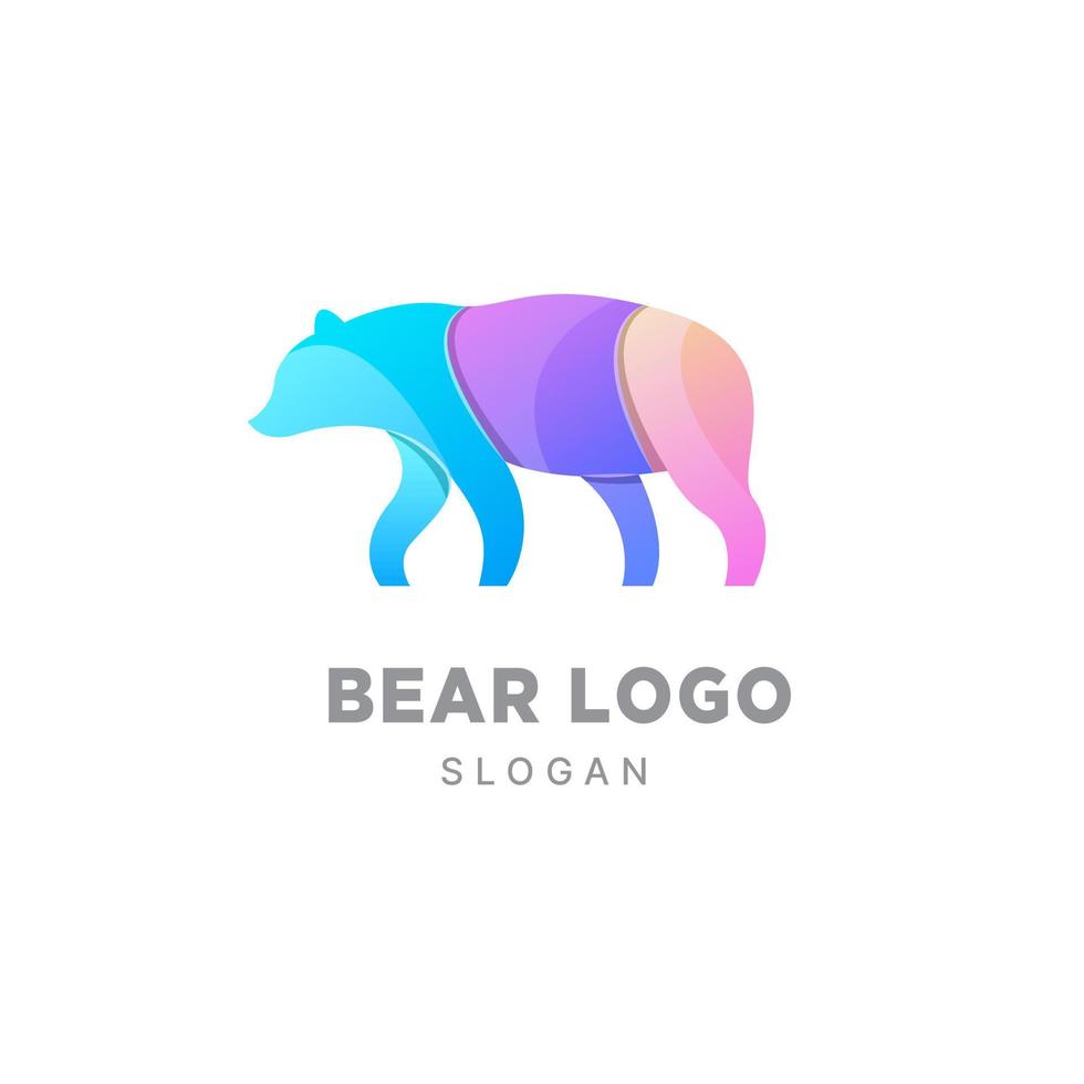 modelo colorido gradiente de design de logotipo de urso, panda fofo, ursinho de pelúcia vetor