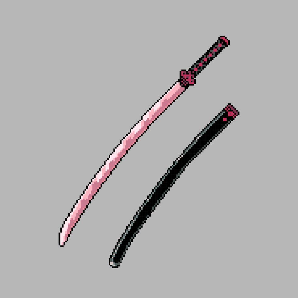 Arma de espada katana colorida de pixel art totalmente editada vetor