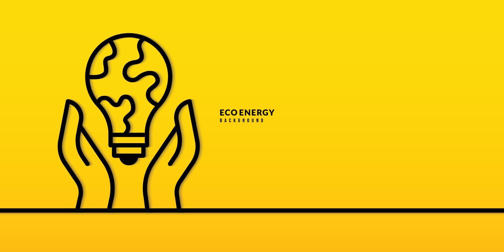 mão segurando a lâmpada globo em fundo amarelo, conceito de proteção ambiental e poluição, uso de eletricidade de energia verde vetor