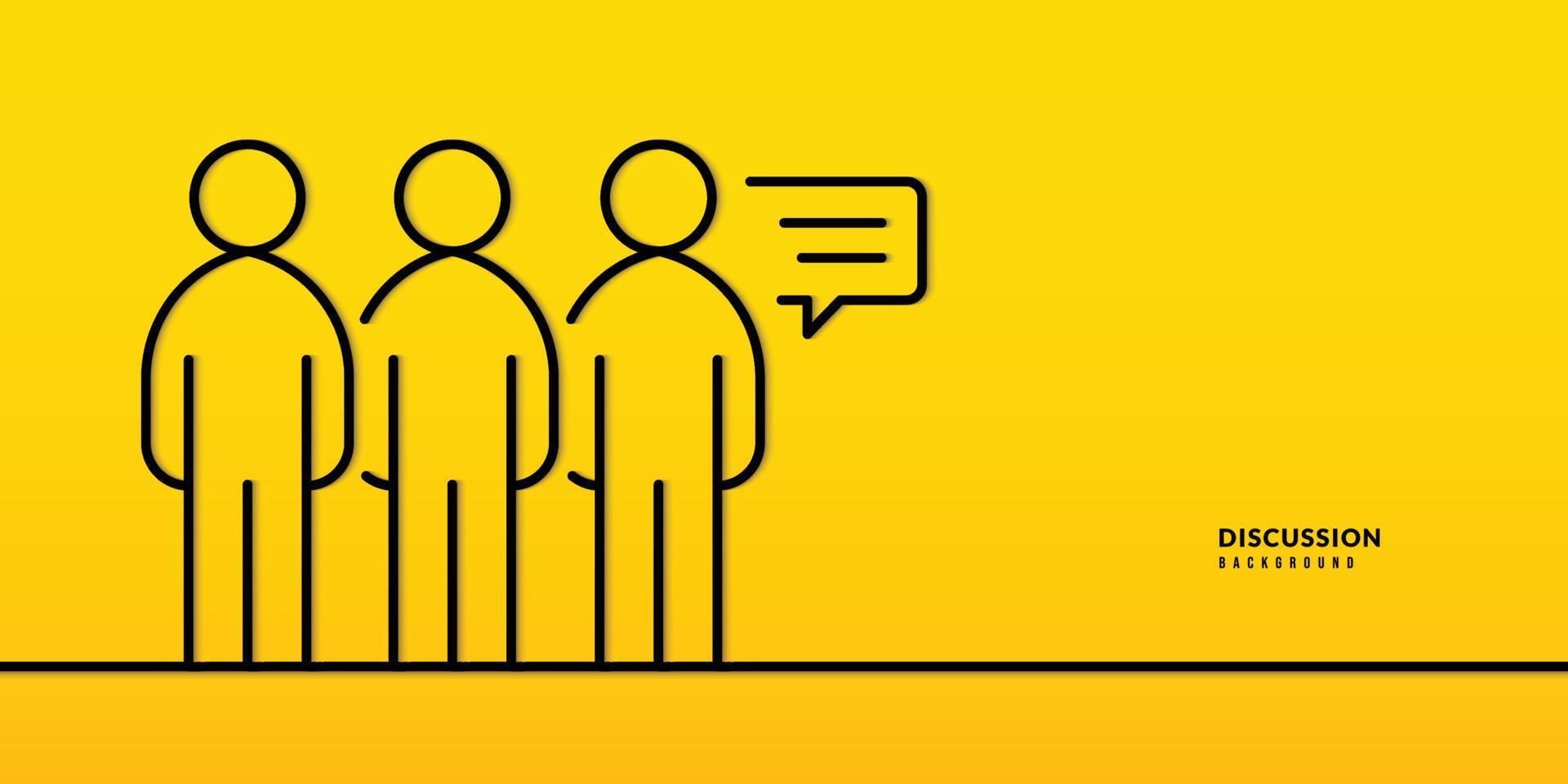 linha de trabalho em equipe drwaing com lâmpada em fundo amarelo. discussão de negócios e conceito de brainstorming, parceiros de colegas de negócios discutindo estratégia. vetor