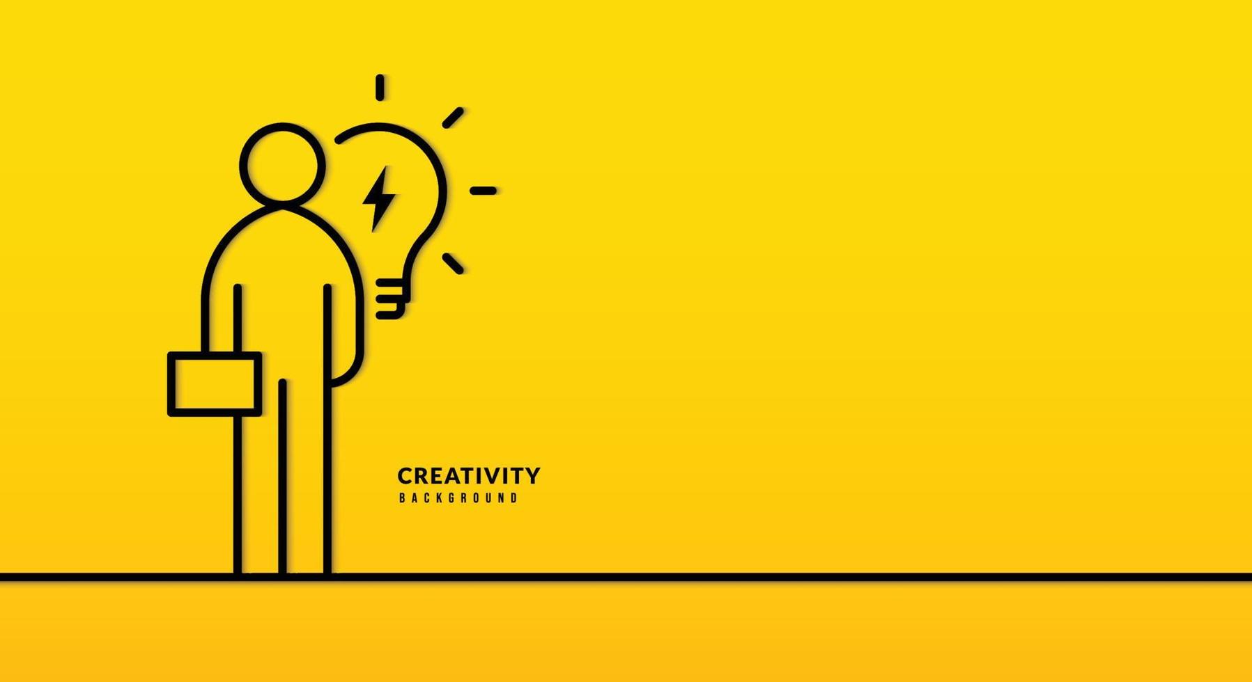 carrinho de desenho de linha de empresário com lâmpada em fundo amarelo. ideias de negócios e conceito de pensamento criativo vetor