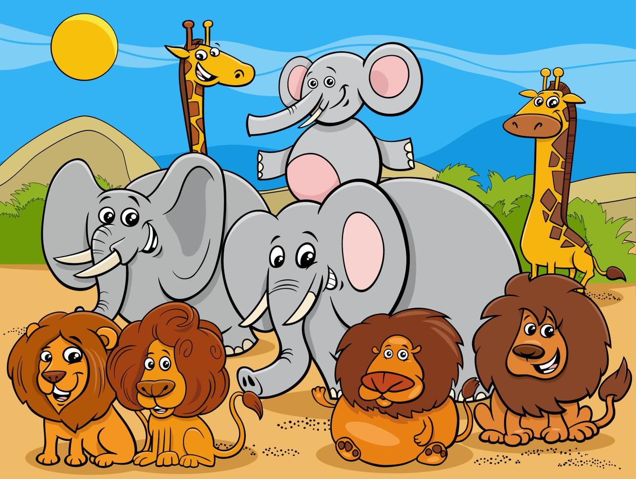 grupo de personagens de animais selvagens africanos dos desenhos animados vetor