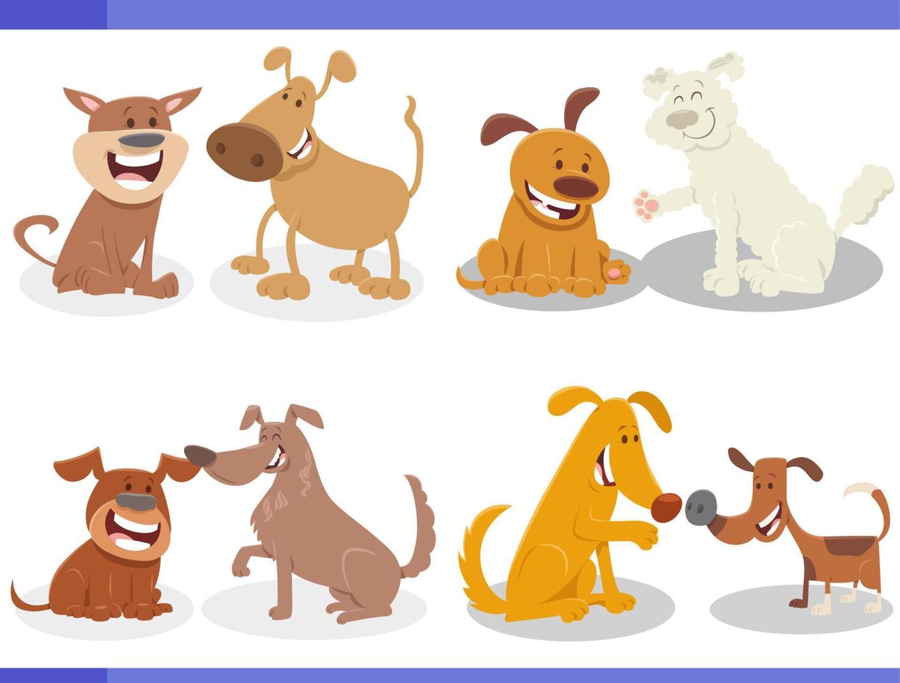 conjunto de personagens de quadrinhos de cães de desenho animado engraçado vetor