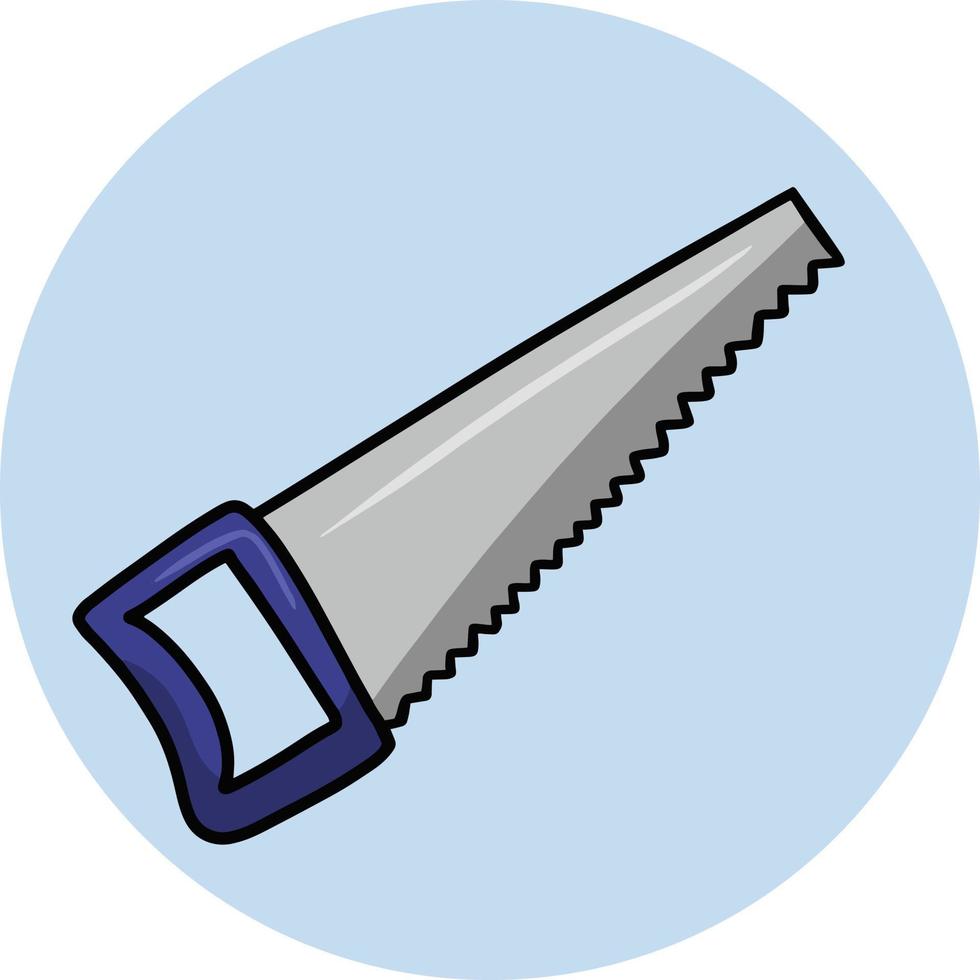 serra de metal afiada, ferramentas de jardim, ferramentas de construção, ilustração de desenho vetorial em um fundo azul redondo vetor