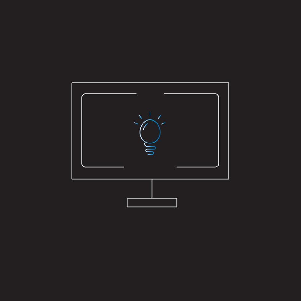 logotipo de designer abstrato com ilustração de computador e lâmpada vetor