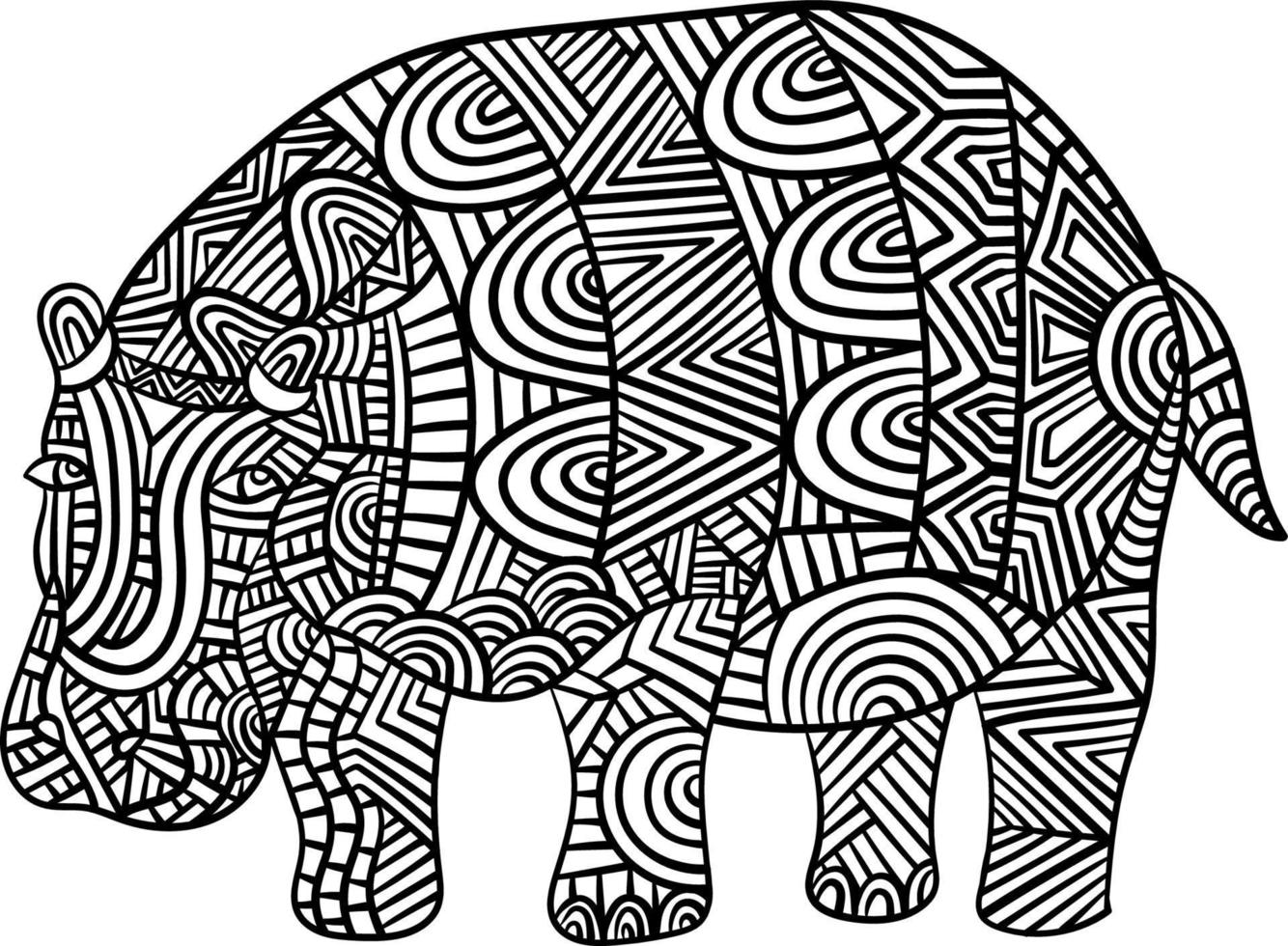 desenhos de mandala de hipopótamo para colorir para adultos vetor