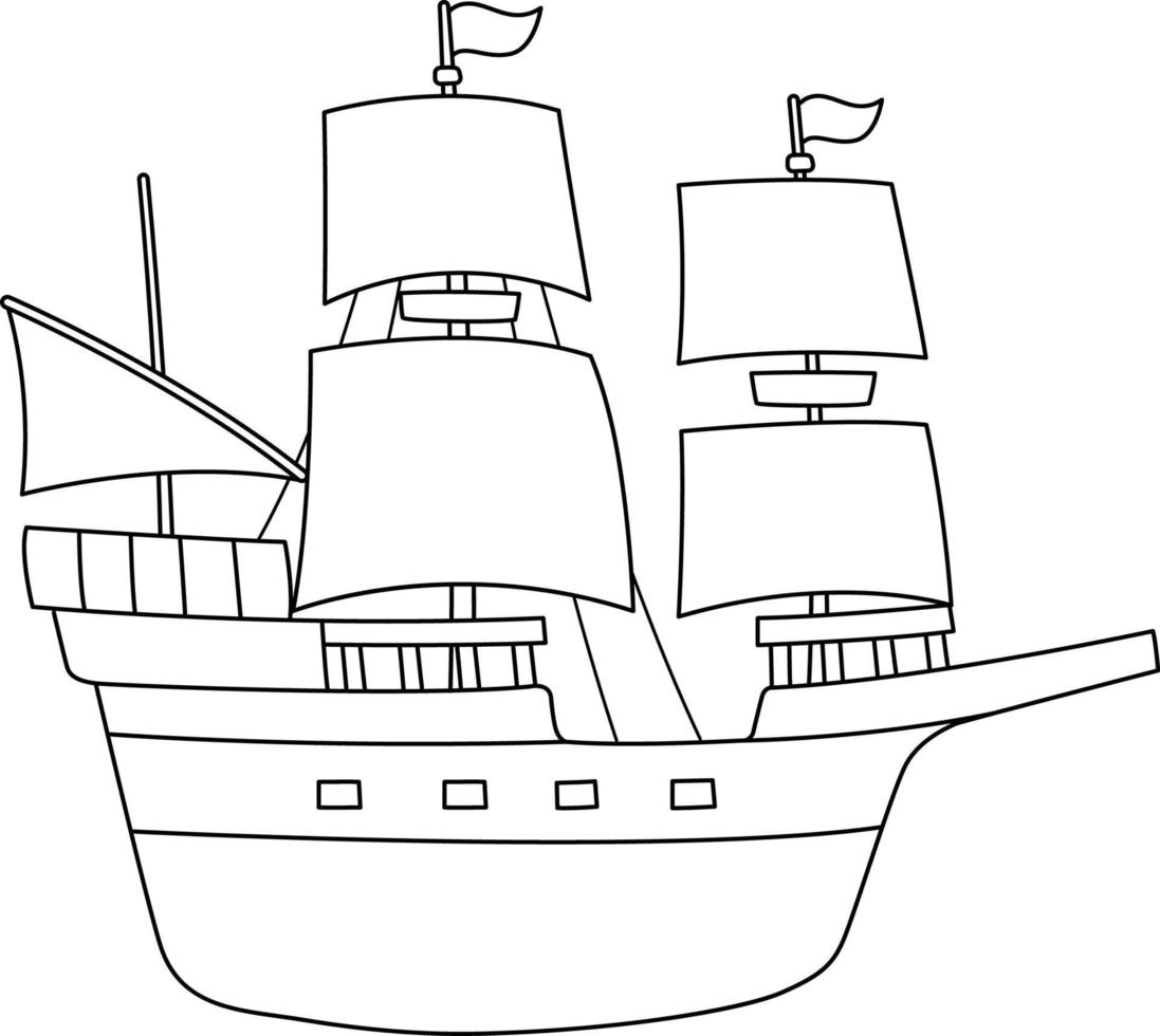 desenho de barco de peregrino de ação de graças isolado para colorir vetor