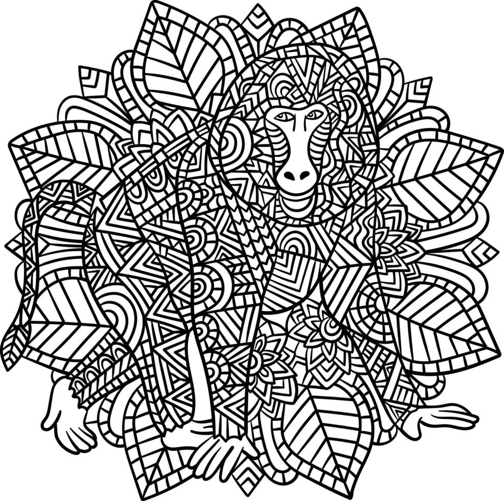 desenhos para colorir de mandala de babuíno para adultos vetor