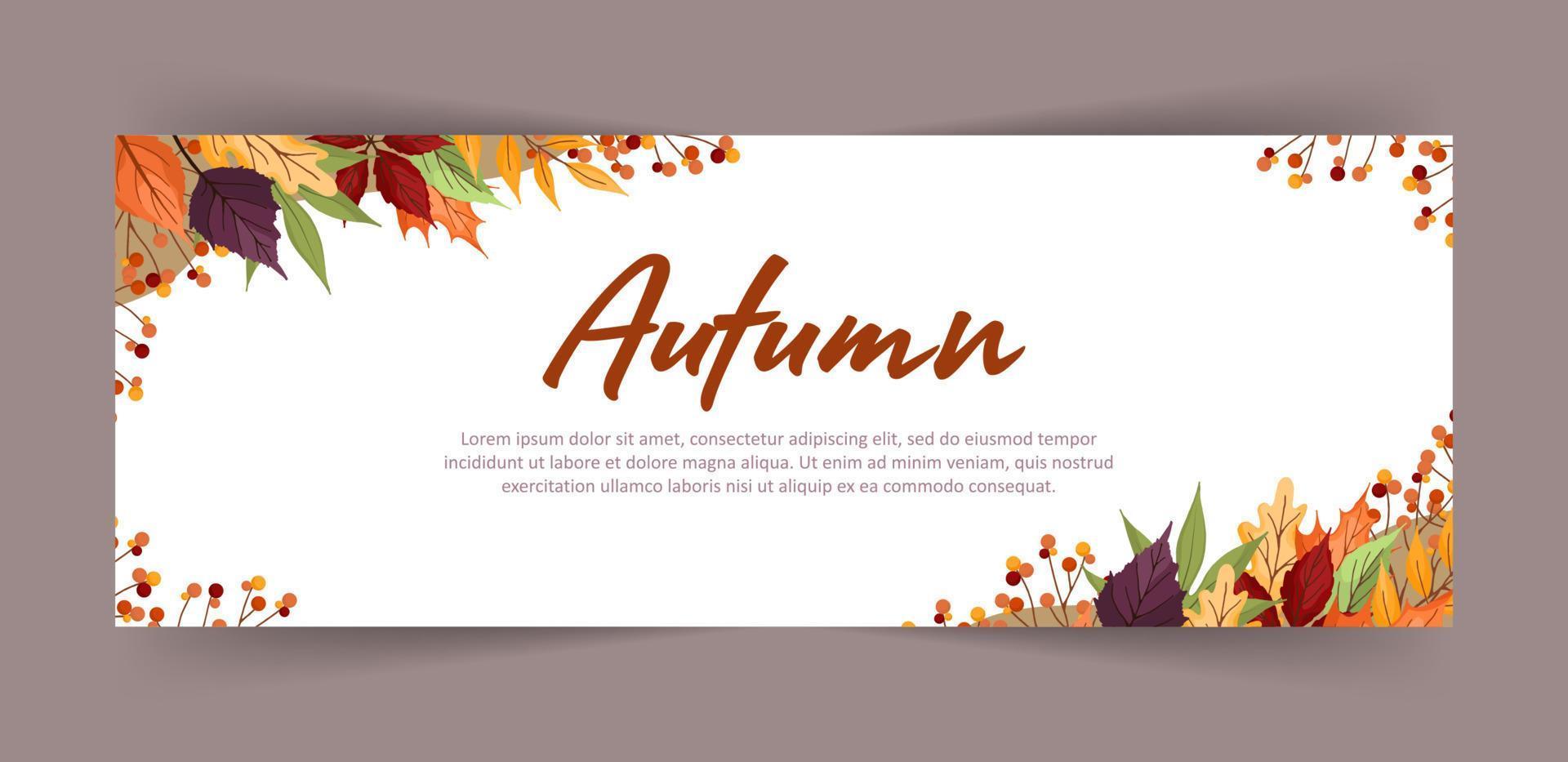 banner com folhas e galhos coloridos de bordo de outono, rowan, amieiro e álamo tremedor. Designer de Web. ilustração vetorial em estilo simples. vetor