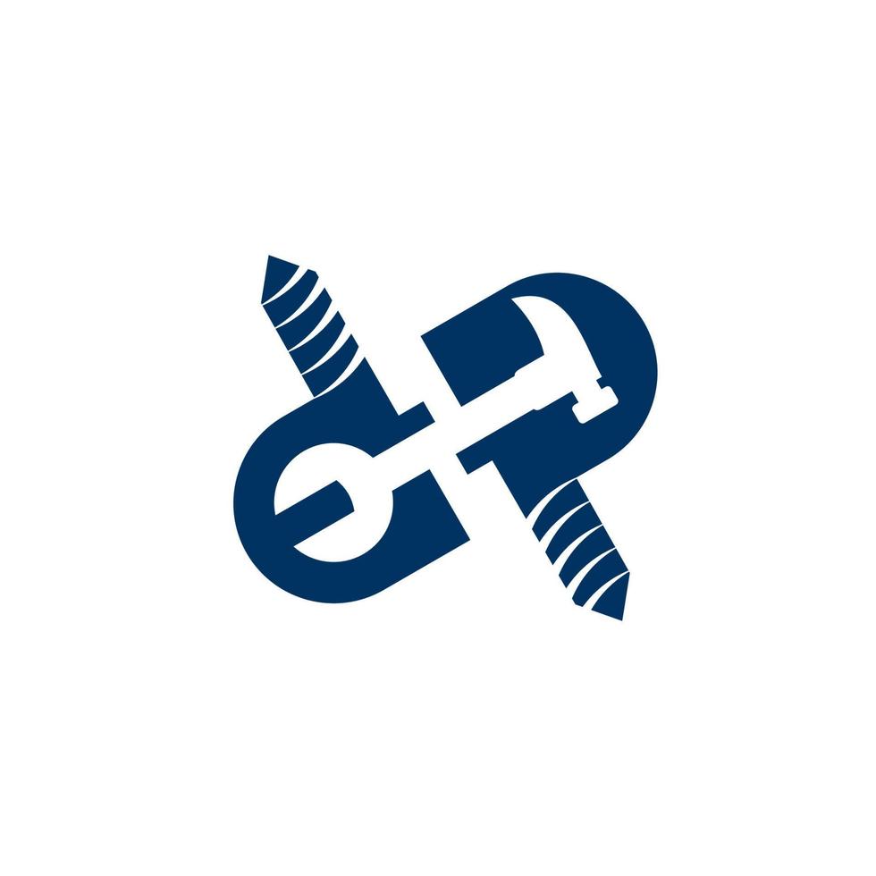 letra dp com ícone de logotipo de martelo de parafuso de parafuso vetor