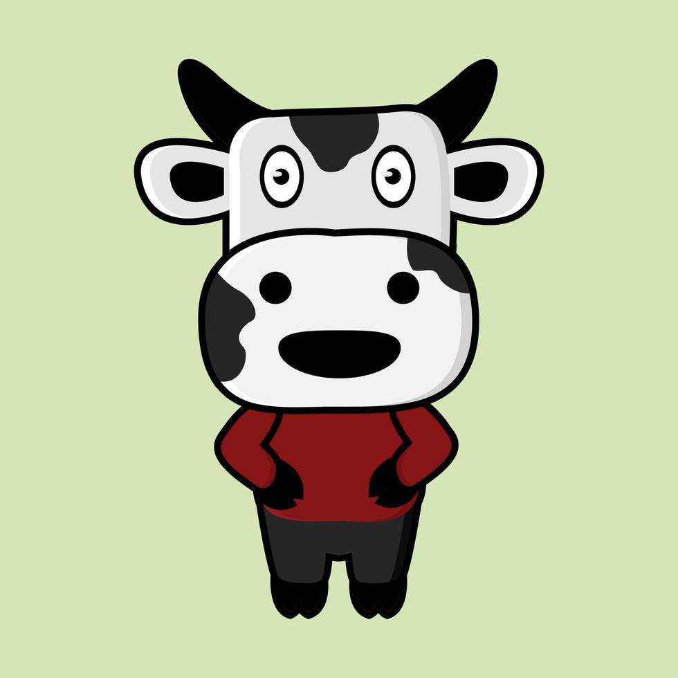 mão de mascote de vaca fofa na cintura do vetor de ilustração