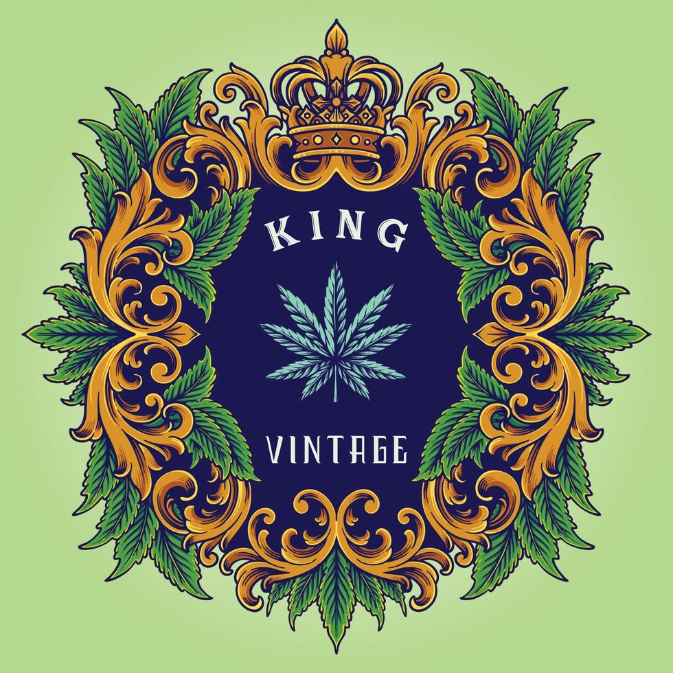 moldura de coroa de luxo vintage com folha de cannabis ornamentada vetor