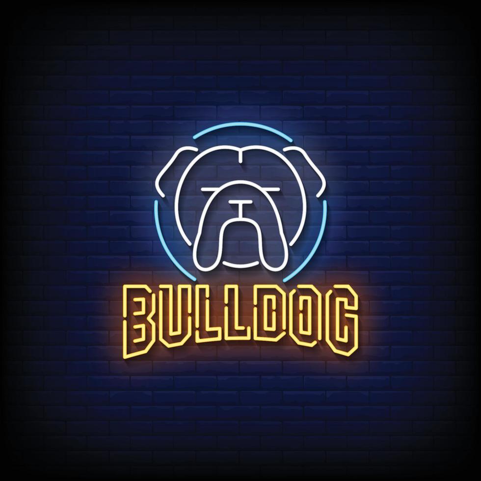 sinal de neon de buldogue no vetor de fundo de parede de tijolo