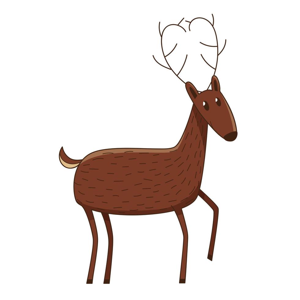 um cervo bonito simples. animal mamífero selvagem da floresta. elemento decorativo com um contorno. rabisco, desenhado à mão. projeto plano. ilustração vetorial de cor. Isolado em um fundo branco. vetor