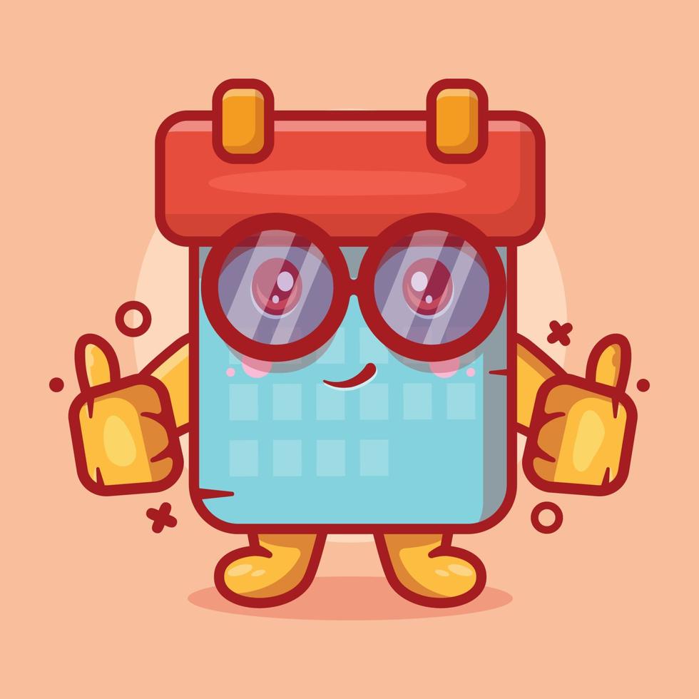 mascote de personagem de calendário fofo com o polegar para cima desenho isolado de mão em design de estilo simples vetor