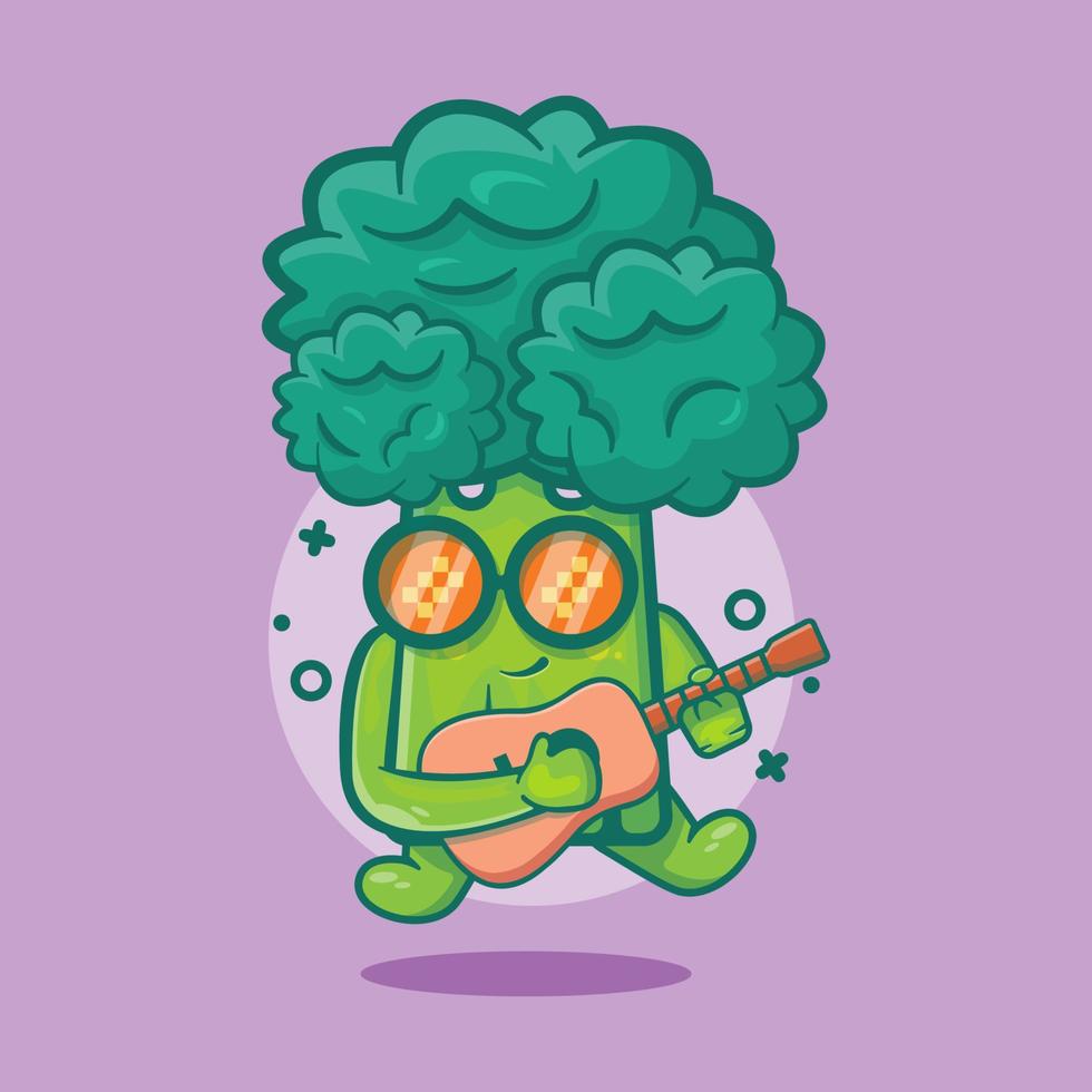 mascote de personagem vegetal de brócolis engraçado tocando desenho de guitarra isolado em design de estilo simples vetor