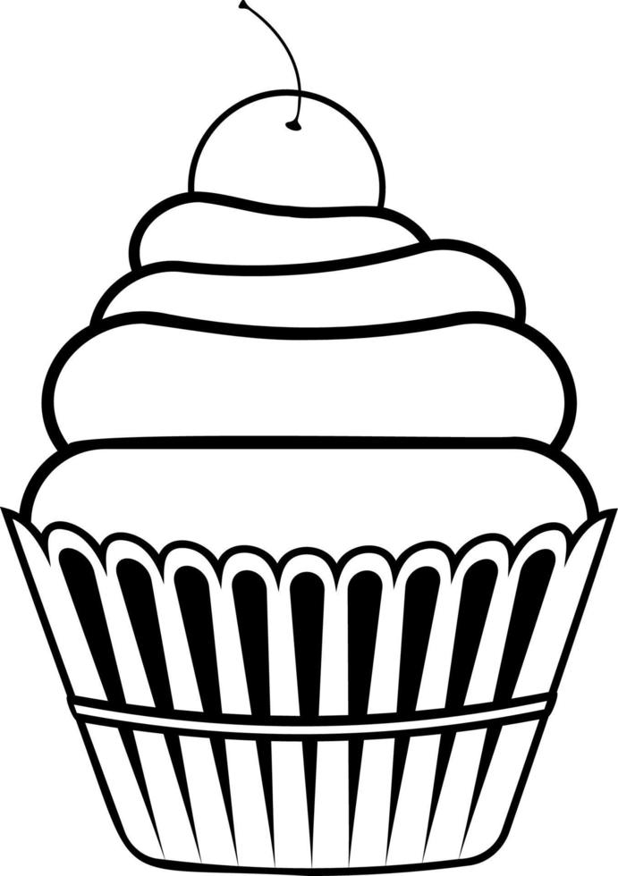 contorno de cupcake simples. arte de linha de bolo. vetor de silhueta de sobremesa. ícone de comida criativa minimalista.