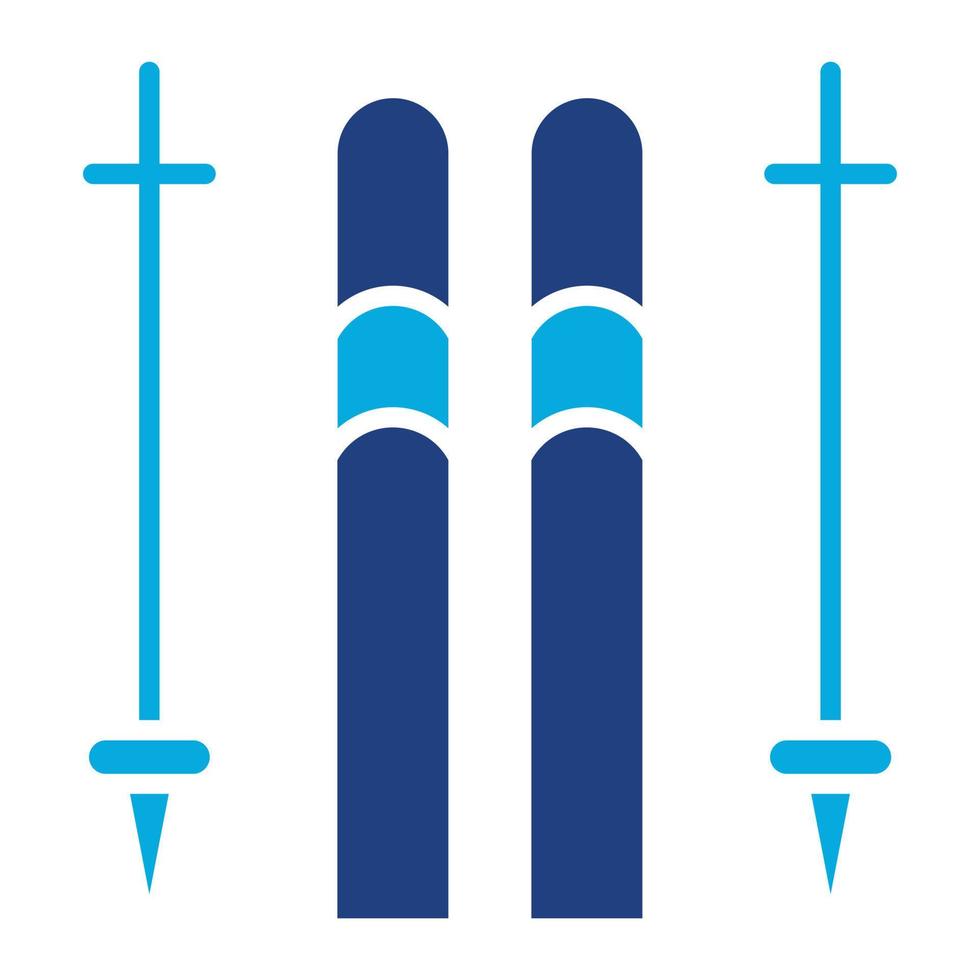 ícone de duas cores de glifo de varas de esqui vetor