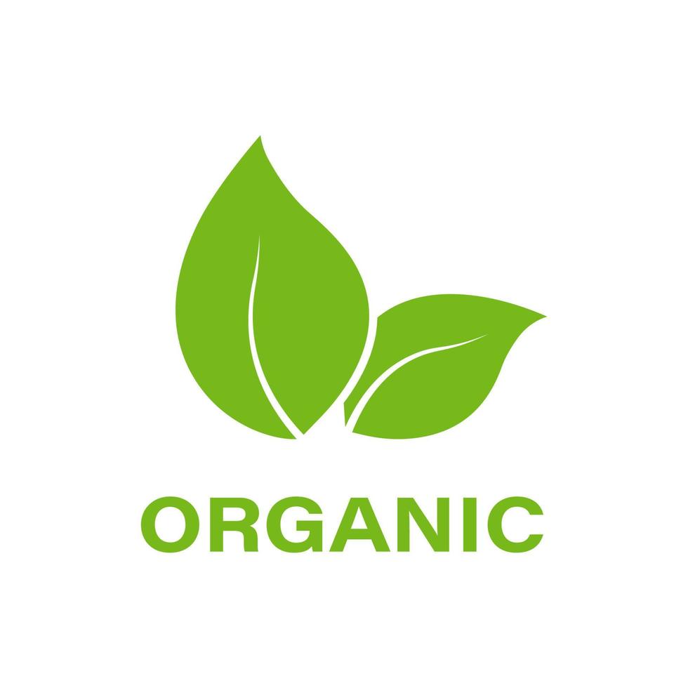 ícone de folha verde de produto orgânico. logotipo de silhueta de comida eco saudável bio natural. sinal de produto bio orgânico. rótulo de comida ecológica vegana de ambiente. produto orgânico da natureza. ilustração vetorial isolado. vetor