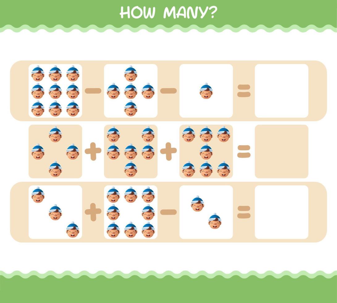 quantos meninos dos desenhos animados. jogo de contagem. jogo educativo para crianças e bebês da pré-escola vetor