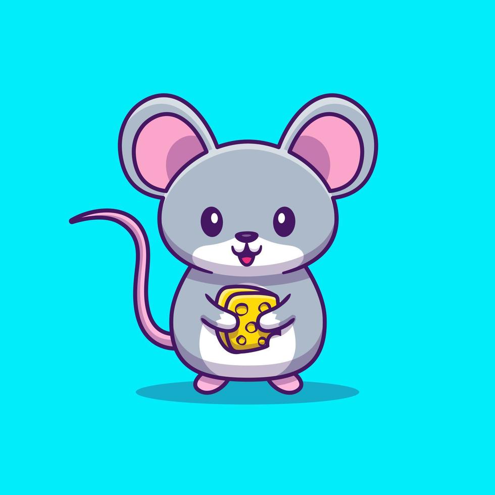 rato bonitinho segurando a ilustração do ícone do vetor dos desenhos animados de queijo. conceito de ícone de comida animal isolado vetor premium. estilo de desenho animado plano