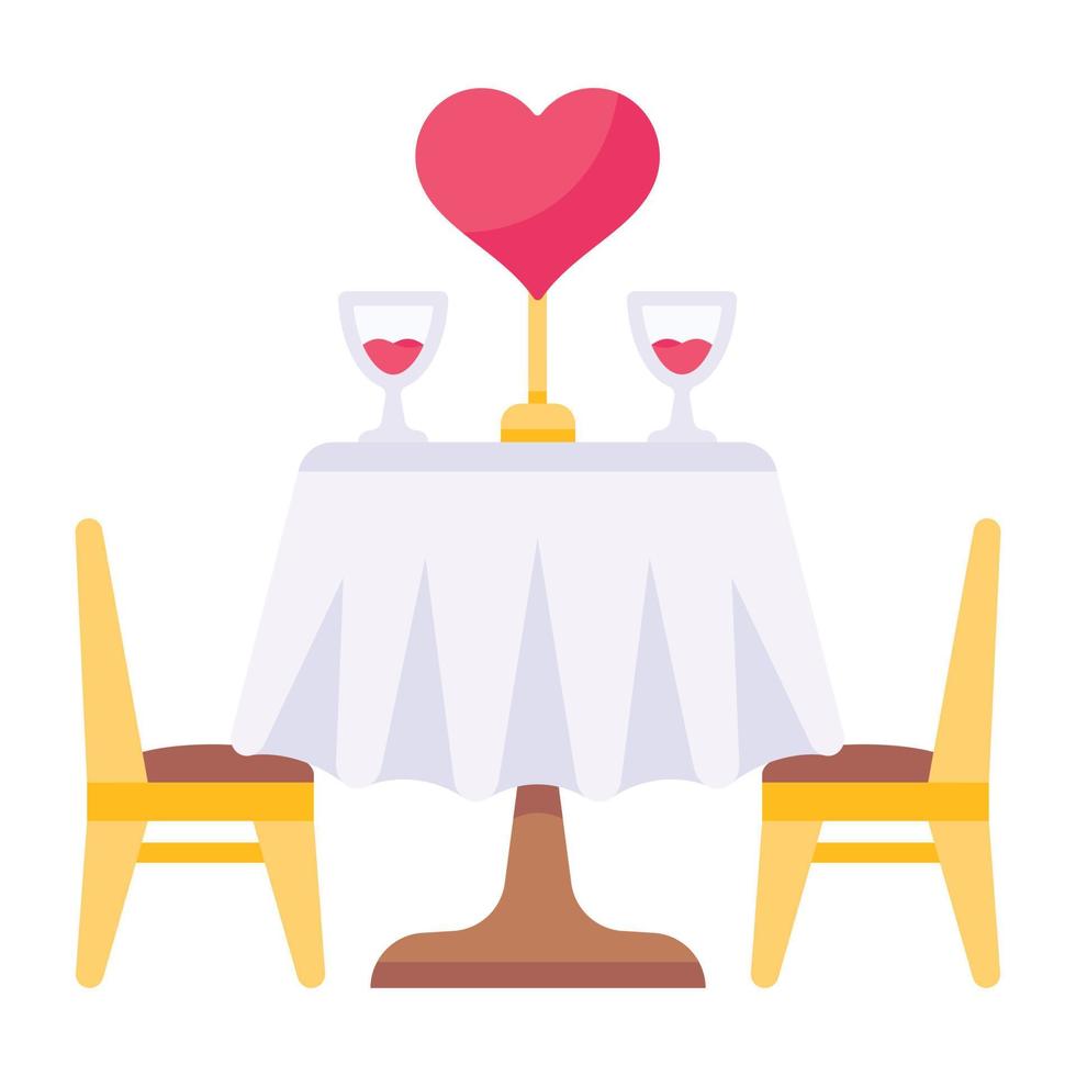 ícone lindamente trabalhado de jantar romântico, vetor plano