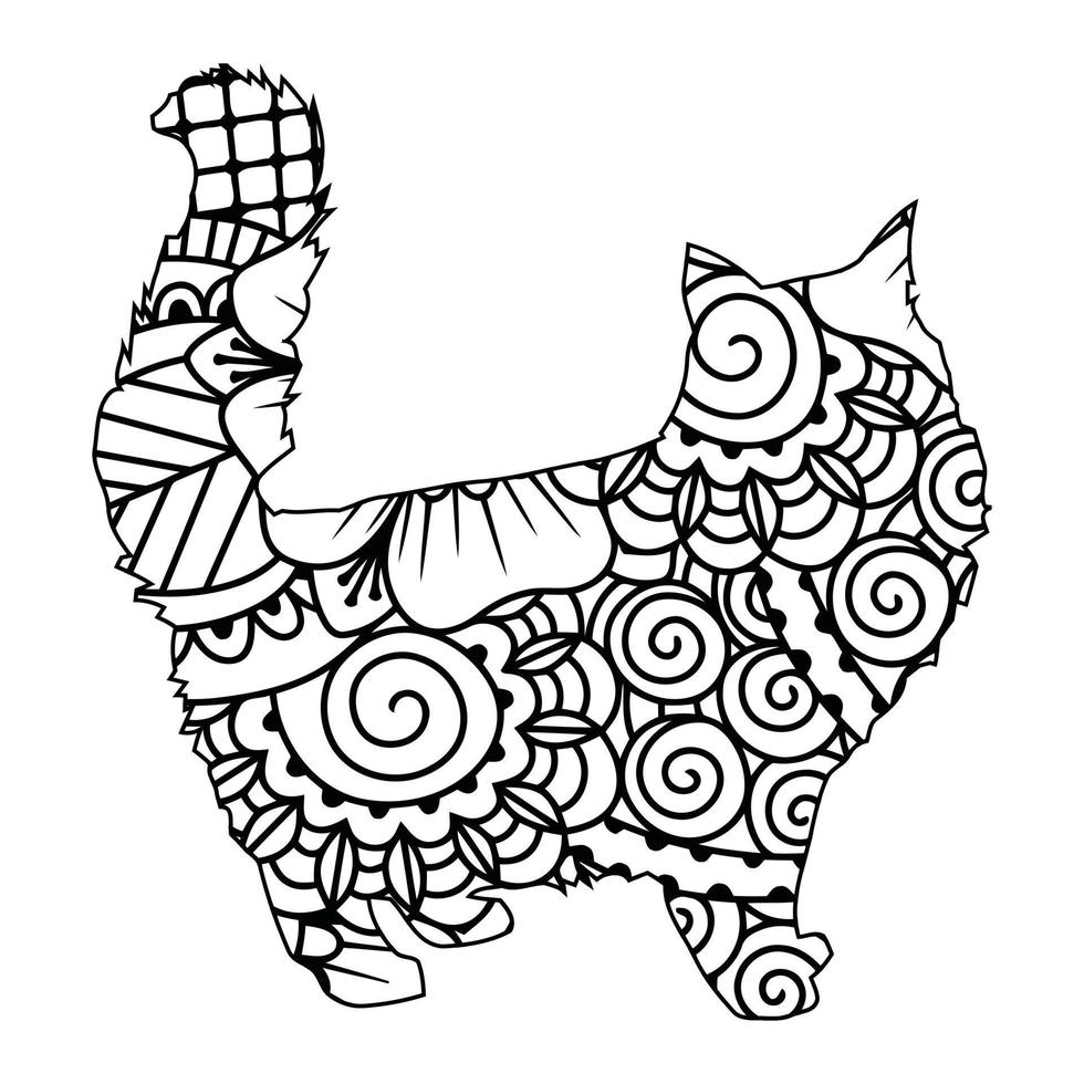 mandala gato para colorir para crianças vetor