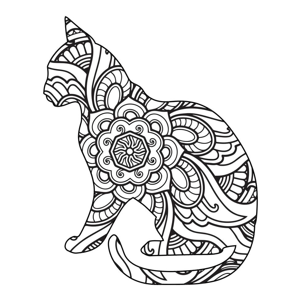 mandala gato para colorir para crianças vetor