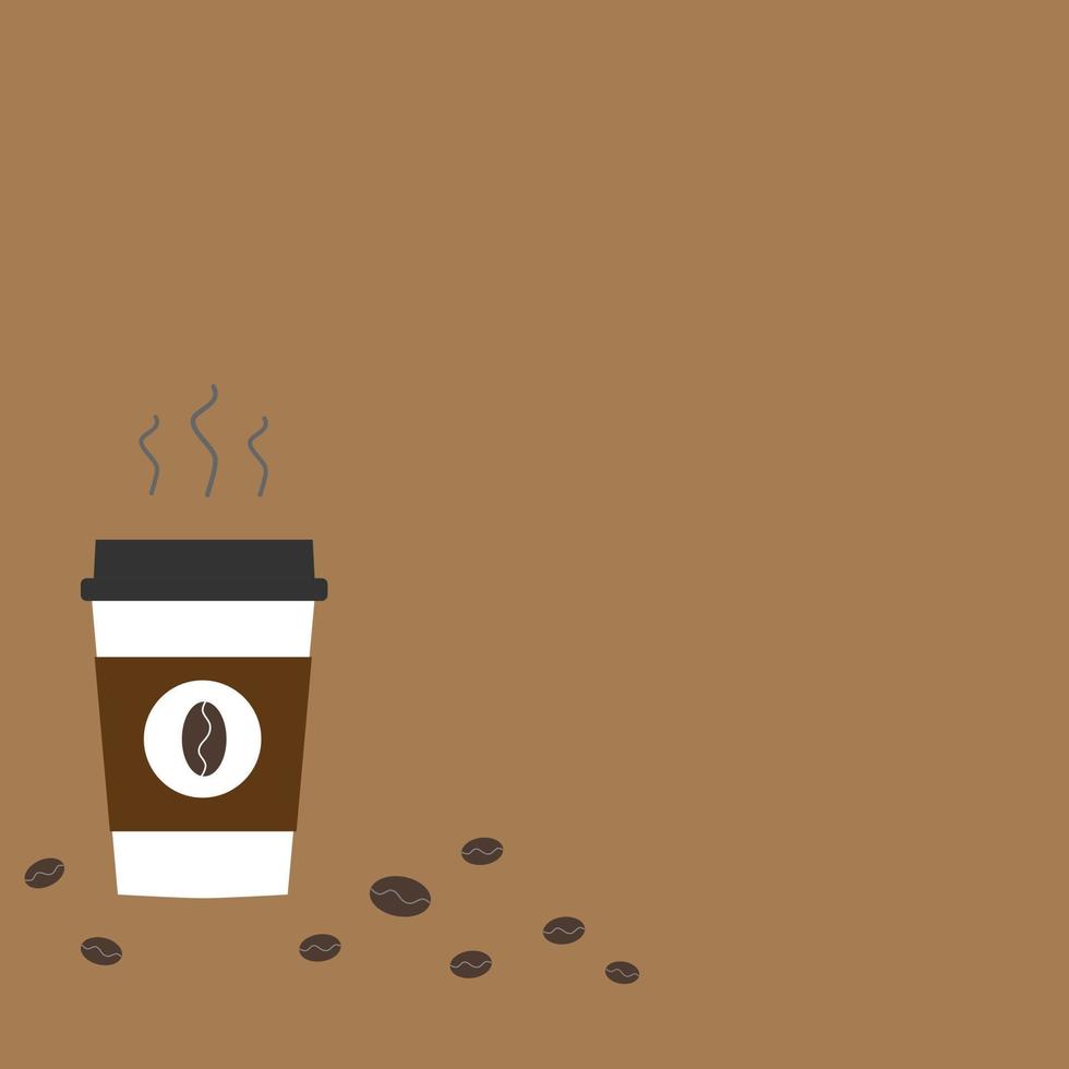 uma xícara de café quente e ícone plana de grãos de café no espaço em branco para adicionar fundo de palavra ou modelo. vetor