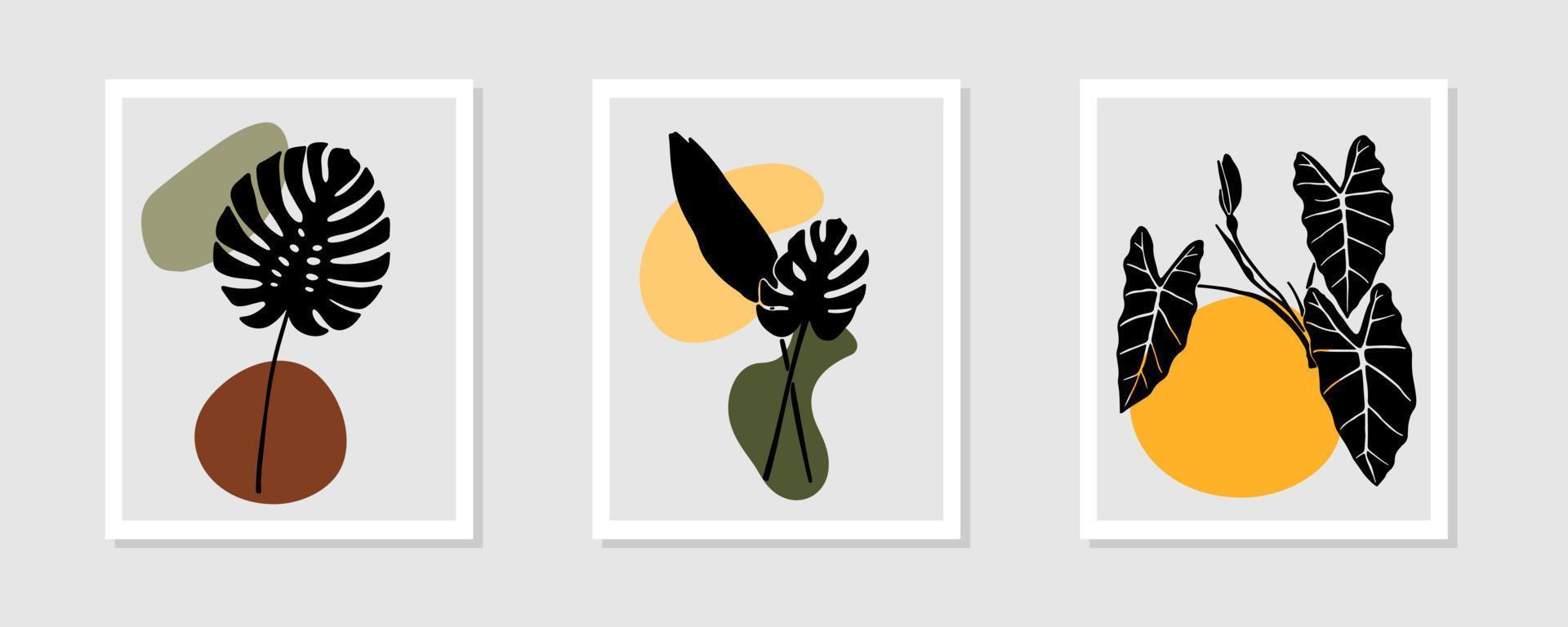 botânico abstrato contemporâneo de meados do século moderno floral folhas boho modelo de capa de cartaz. composições mínimas e naturais para cartão postal, capa, papel de parede, arte de parede. vetor