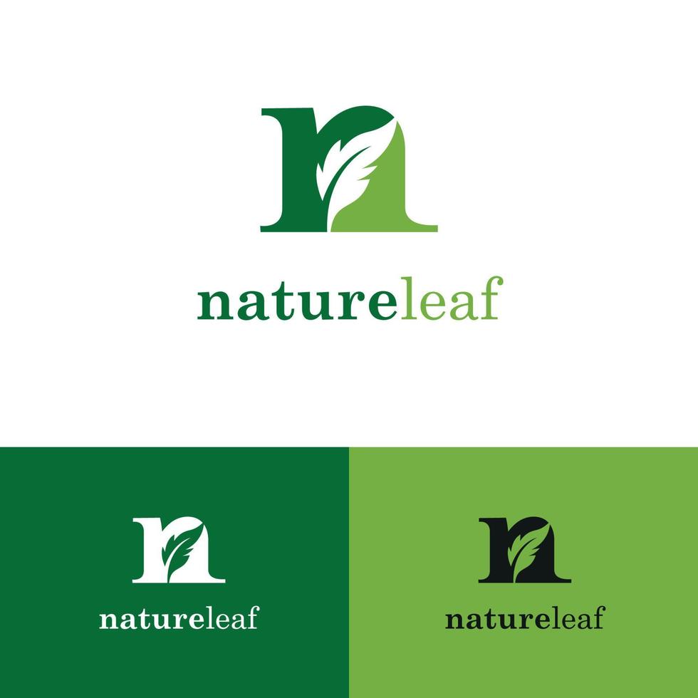 design de logotipo de folha de natureza com letra n e forma de folha vetor