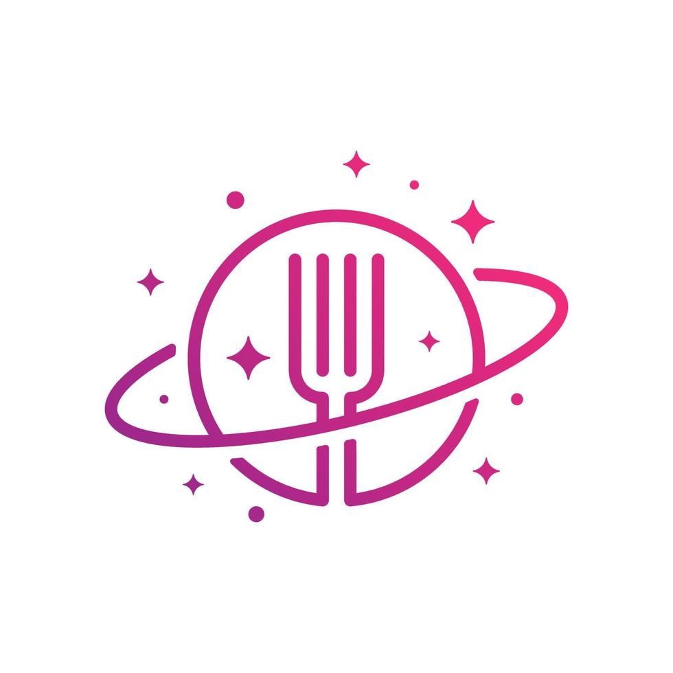 design de logotipo de planeta de comida de garfo vetor