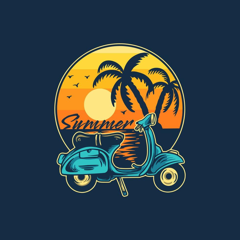 verão com ilustração de vespa vetor