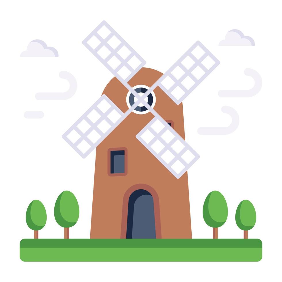 um ícone plano moderno de moinho doméstico, fonte de energia renovável vetor