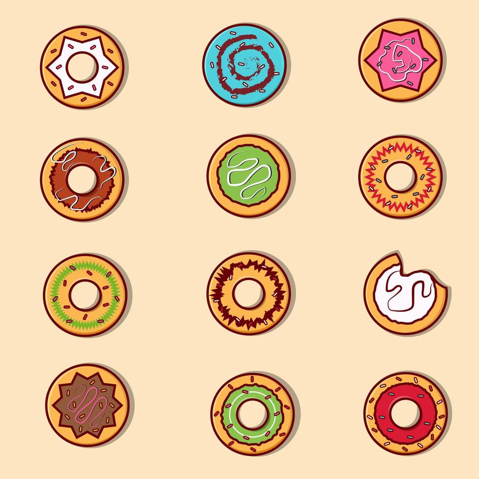 uma variedade de donuts com muitas ilustrações e vetores coloridos e coloridos