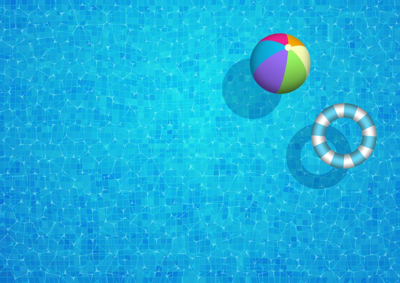 fundo de piscina com bola de praia e anel de borracha vetor